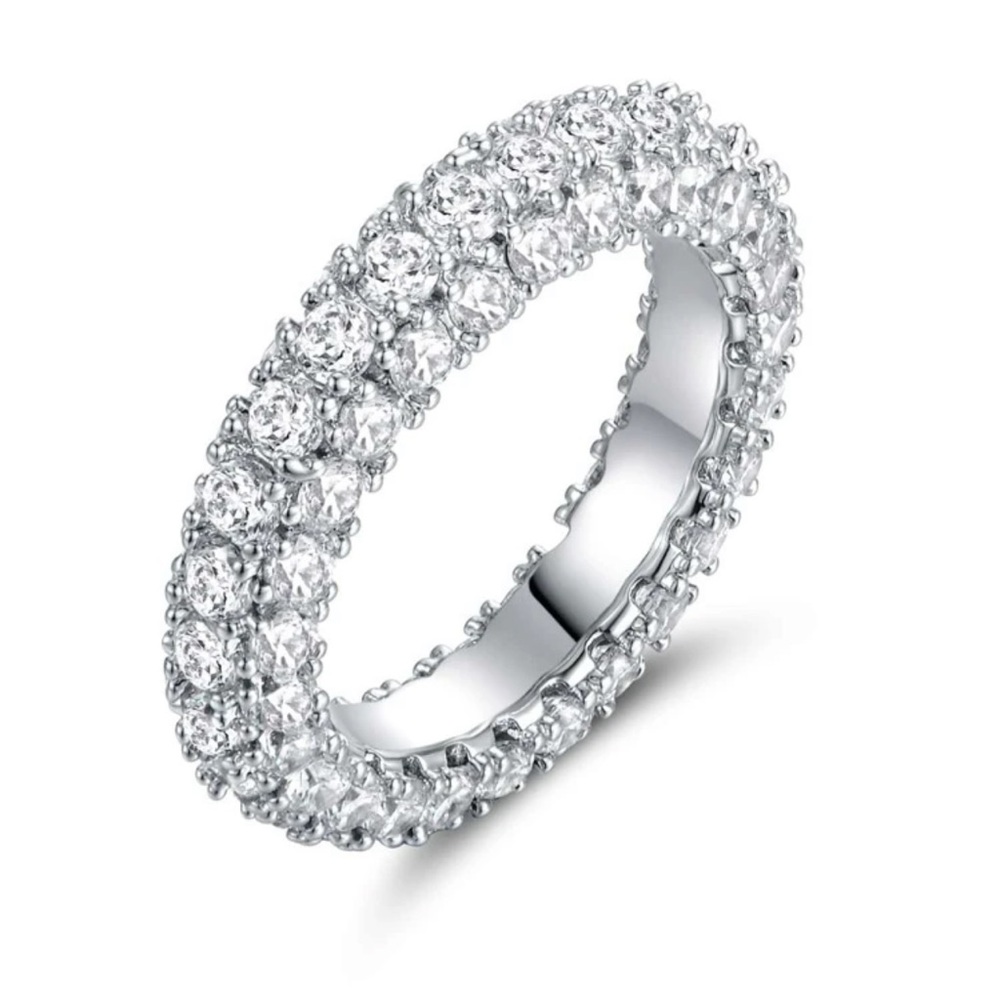 New Woman’s 18K Gold Plated Sterling Silver 3 Row White Sapphire Eternity Ring